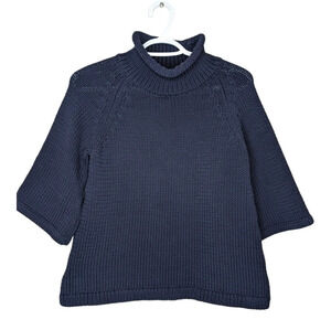 Ann Taylor Loft Navy Knit  Turtle Neck Short 3/4 Sleeve Sweater Top Women XS